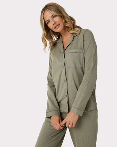 Organic Cotton Green Button Up Long Pyjama Set